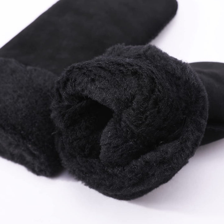 Harssidanzar Damen Fäustlinge,Winter Schaffell Lammfell beheizte warme pelzige Stulpenhandschuhe Led