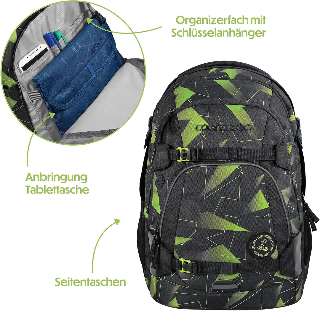 coocazoo Schulrucksack Mate, Lime Flash, schwarz-grün, ergonomischer & anpassbarer Tornister, höhen-