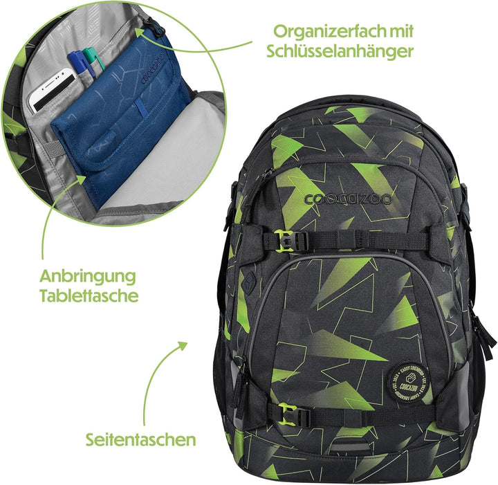 coocazoo Schulrucksack Mate, Lime Flash, schwarz-grün, ergonomischer & anpassbarer Tornister, höhen-
