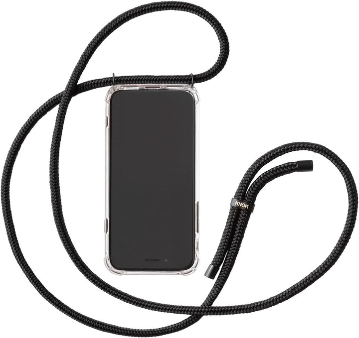 KNOK Premium Handykette für Apple iPhone 16, All-Black, transparent | Silikonhülle mit fest verbunde