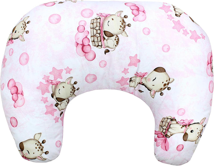 TupTam Baby Stillkissen Klein mit Baumwoll-Bezug, Farbe: Giraffe/Punkte/Rosa Giraffe/ Punkte/ Rosa,