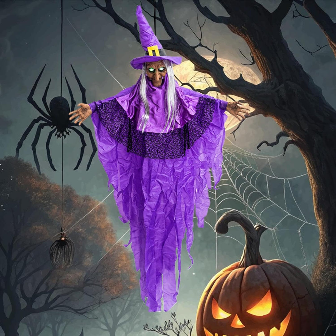 Halloween Hexe | Animierte Sprechende Hexen,Mit Soundaktivierung Und Leuchtenden Augen Gruseldekorat