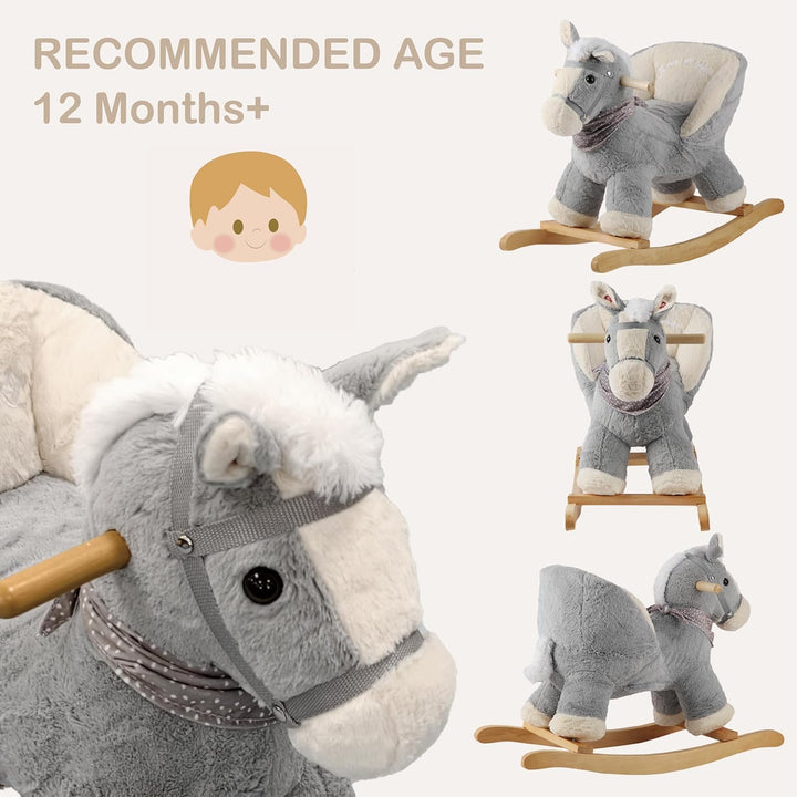 Plüsch Rocking Horse - weicher gefüllter Körper, Sicherheitssitz Stuhl, Holz Rockers, Musikknopf - K