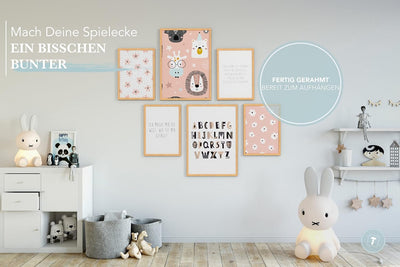 Papierschmiede® Bilder Kinderzimmer Kids Mood Poster Set ABC Rosa Tiere, Gerahmte Bilder fürs Kinder