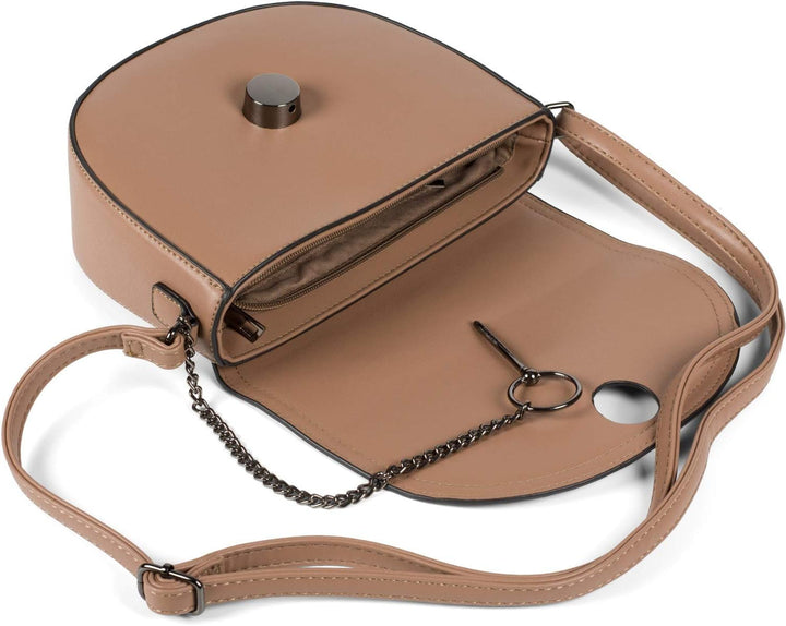styleBREAKER Damen halbrunde Saddle Bag Umhängetasche einfarbig, Stift Verschluss und Kette, Schulte