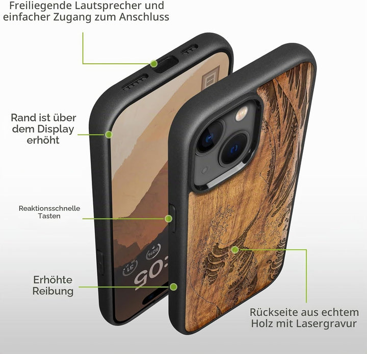 Carveit Handyhülle für iPhone 15 Cover Kompatibel mit Magsafe [Holz und TPU Silikon Hybrid hülle] Ma