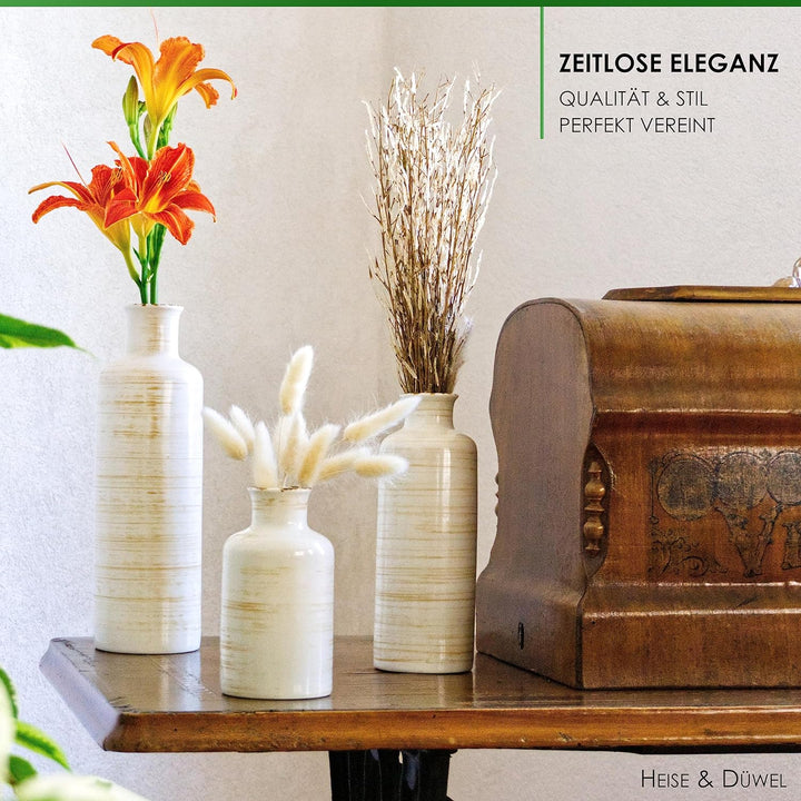 Heise &amp; Düwel | 3er Vasen Set | Rustikaler Stil | Boho Vase Beige | Blumenvase Modern | Kleine Vasen