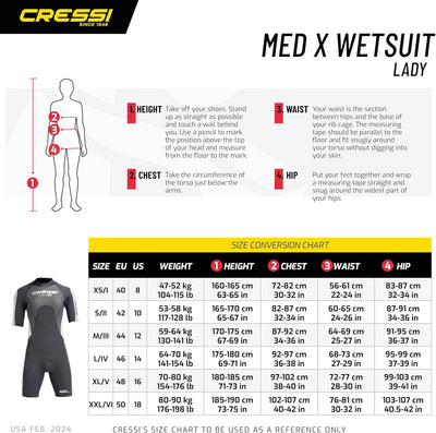 Cressi Med X Lady Shorty 2.5mm - Damen Neopren Shorty Neoprenanzug 2.5 mm XS Schwarz/Weiss/Silber, X