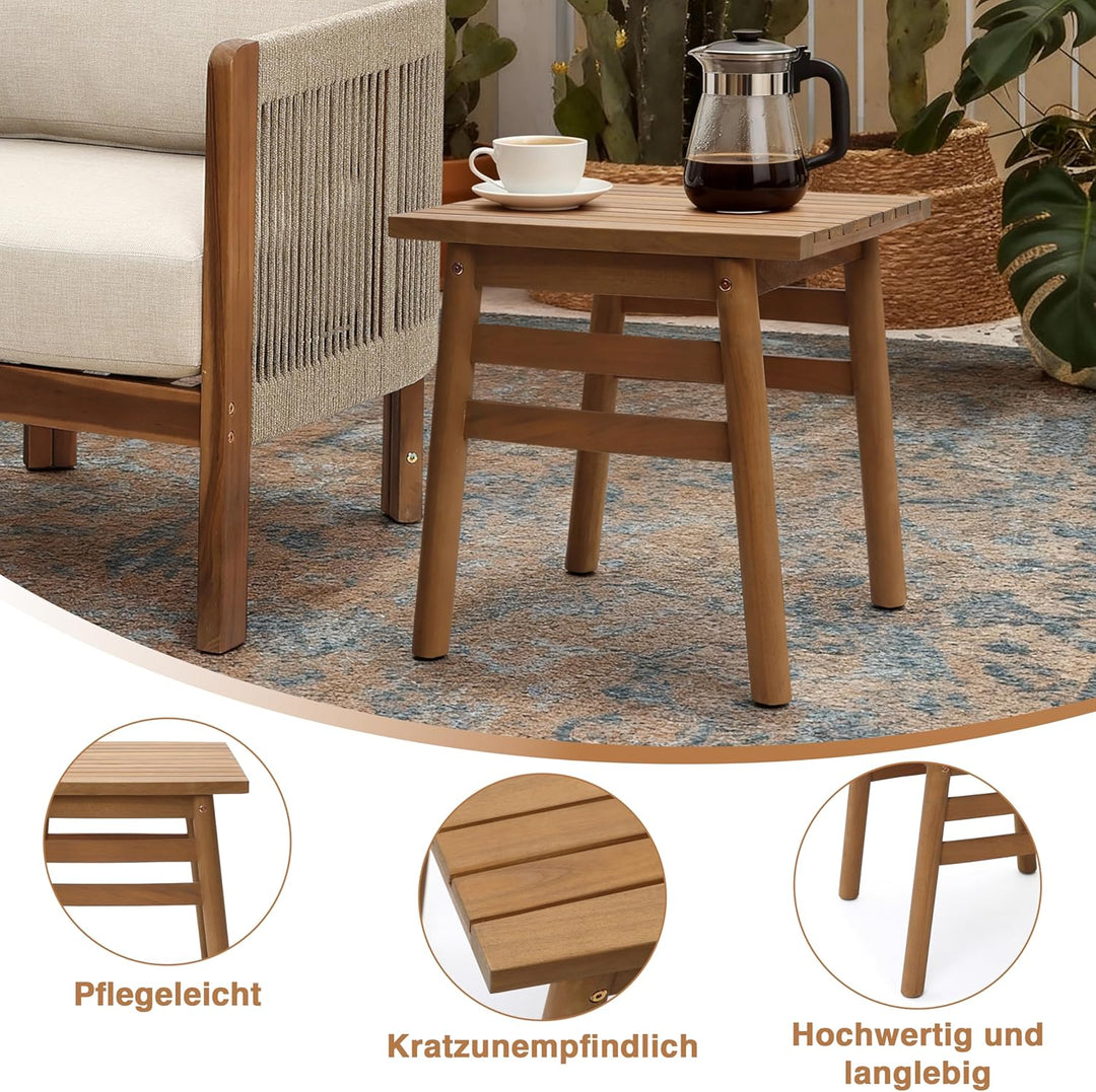 Hometopia Beistelltisch Quadratisch aus massivem Akazienholz - 45x45 cm - Stabiler Couchtisch & Nach