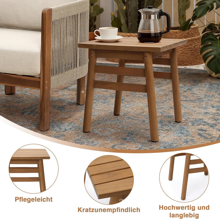 Hometopia Beistelltisch Quadratisch aus massivem Akazienholz - 45x45 cm - Stabiler Couchtisch & Nach