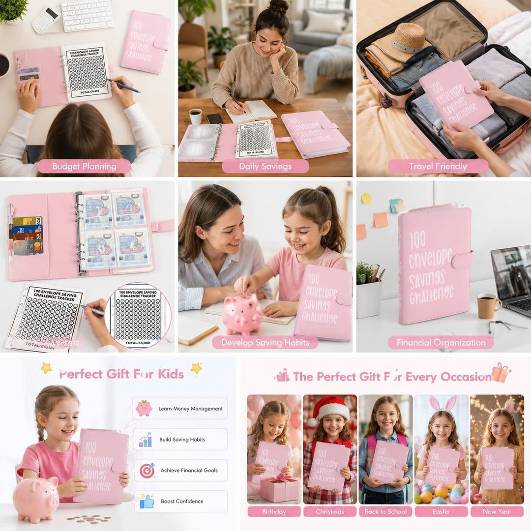100 Envelope Saving Challenge, Geldsparbinder Budget Planner Sparbuch für Geld Challenge 100 Umschlä