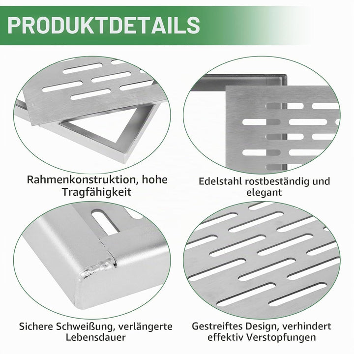 Edelstahl Bodenablauf mit Rahmen, Abflussgitter Quadratisch, Bodenablaufabdeckung rutschfest, Abflus