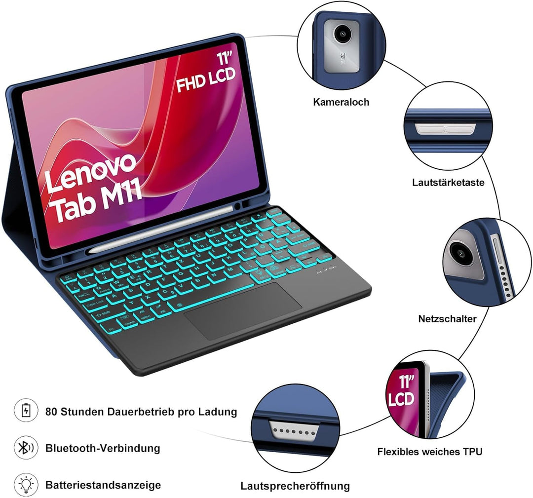 WINCHKING Hülle Mit Tastatur Für Lenovo Tab M11 2024, Hülle Tastatur Für Lenovo Tab M11 Tb330 11 Zol