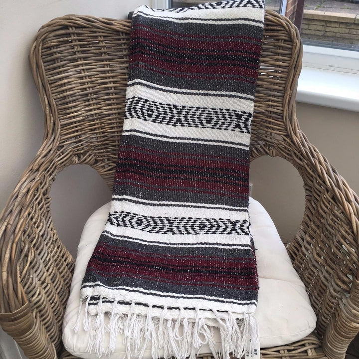 Mexikanische Decke/überwurf/Teppich, 6-farbig, für Picknick, Camping, Festival, burgunderfarben