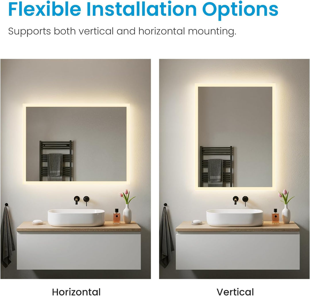 Heilmetz Badspiegel mit Beleuchtung 80x60cm Badezimmerspiegel mit Beleuchtung LED Badspiegel Warmwei