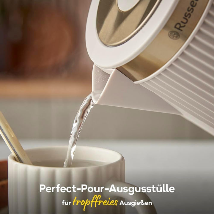Russell Hobbs Wasserkocher [1,7L, 2400W] Brontë Stone (Mattes Design, Goldakzente, Ausgusstülle, Was