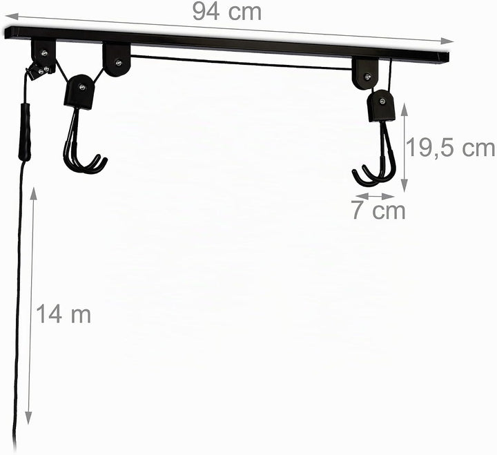 Relaxdays Fahrradlift, bis 20 kg, Deckenlift mit Seilzug, Stahl, für Garage &amp; Keller, Fahrrad Decken