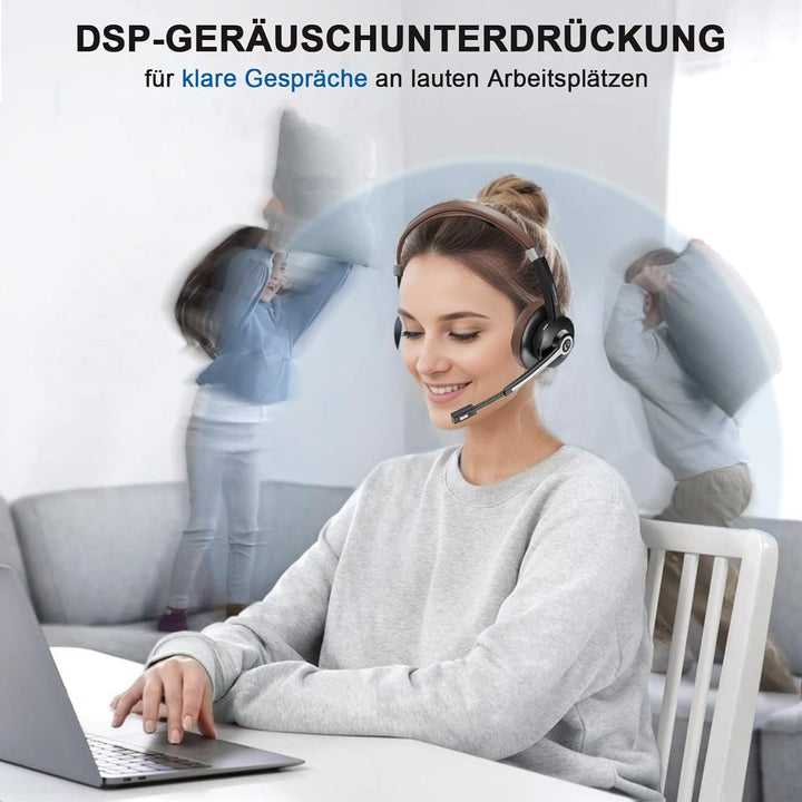 Conambo Bluetooth Headset mit Mikrofon,Kabelloses Headset mit Mikrofon mit HD Stereo Sound & 25 Stun