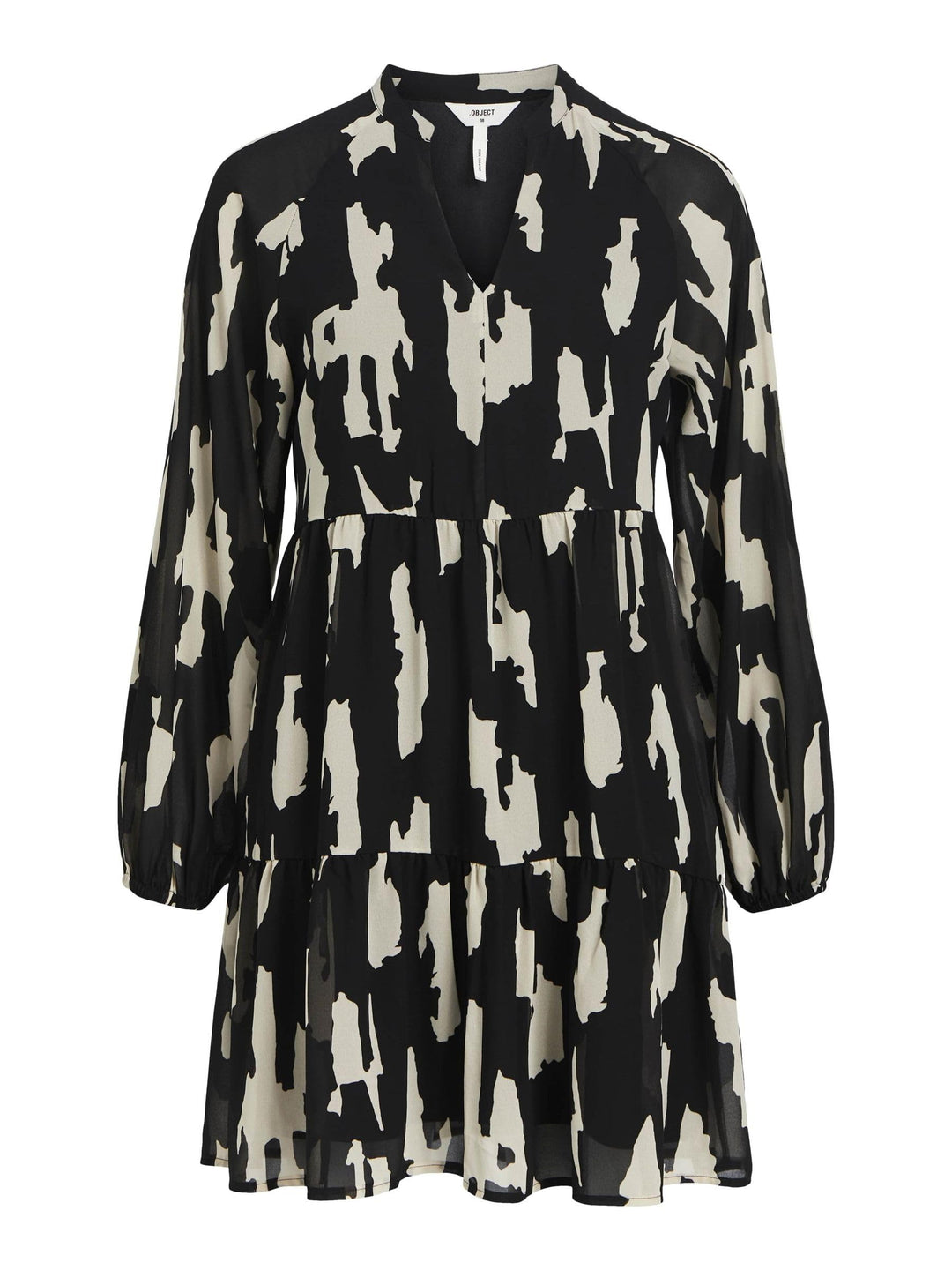 Object Damen Objmila Gia L/S Dress Noos Kleid 44 Black/Aop:sandshell Graphic, 44 Black/Aop:sandshell