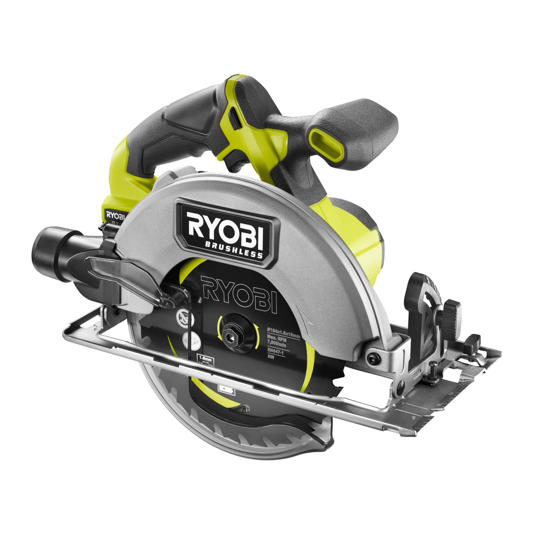 RYOBI 18 V ONE+ Brushless Akku-Handkreissäge RCS18BL-0, 184 mm Sägeblatt, werkzeuglose Einstellungen