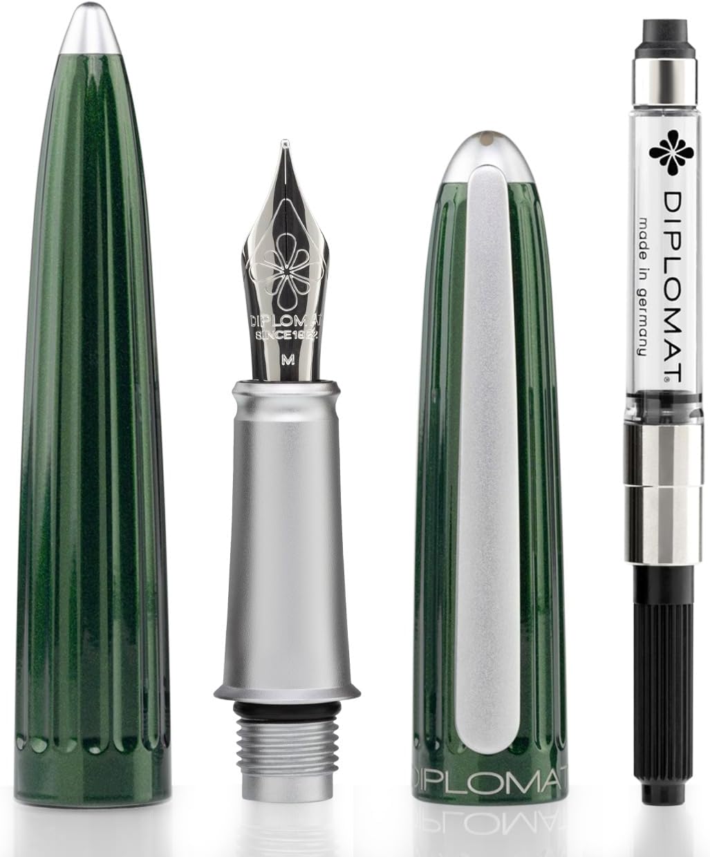 Diplomat Aero Füllhalter Set in Evergreen mit Edelstahlfeder M und Füllertinte Königsblau im Tinteng