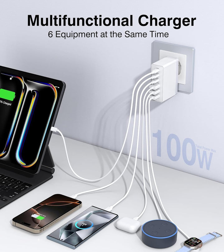 USB C Ladegerät, 6 Port PD 3.0 USB C Netzteil PPS Ladegerät für iPhone 17/16 Pro Max/15/14/13/12/XS/
