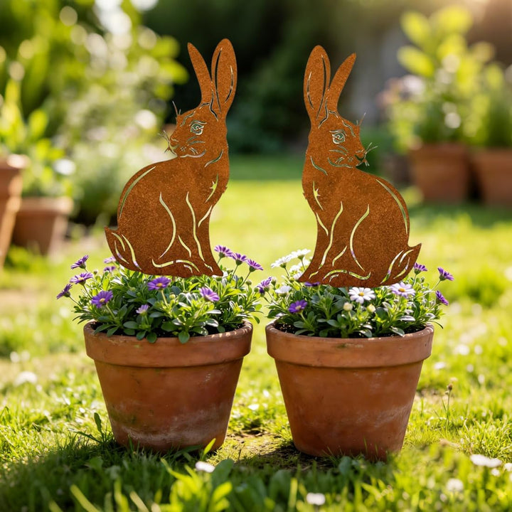 Gartenstecker Osterhase, Osterhase Gartendeko Rost, Gartendeko Stecker Oster-hase, Ostern Deko für G