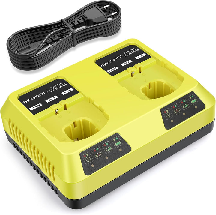 ASUNCELL P117 Dual Port Ladegerät für Ryobi Ladegerät, 18V Ersatz Ladegerät für Ryobi ONE+ P107 P108