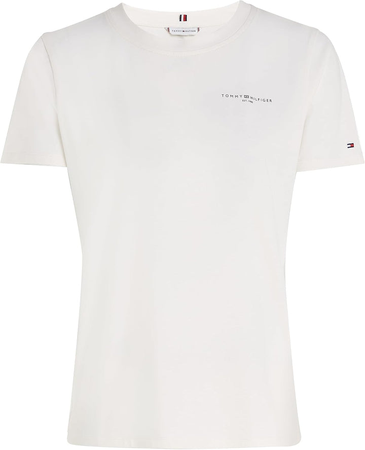 Tommy Hilfiger Damen T-Shirt Kurzarm 1985 Rundhalsausschnitt S Ecru, S Ecru