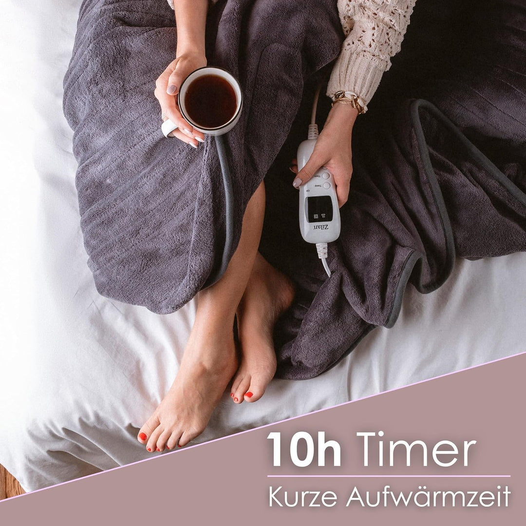 Zilan Elektrische Heizdecke mit Abschaltautomatik | Kuscheldecke | XXL 180 x 160 cm | Timer | bei 40