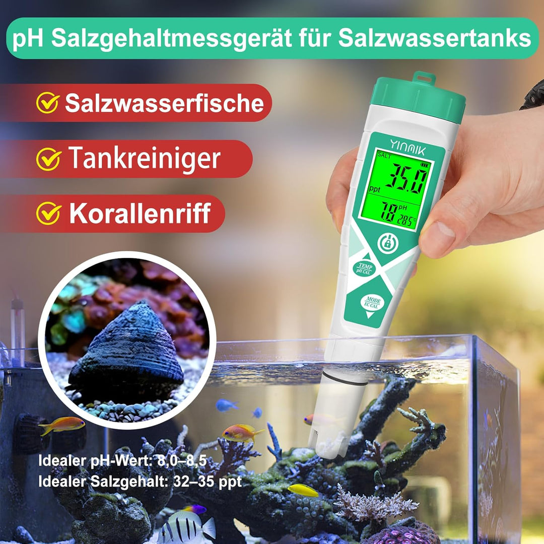 Aquarien pH Salz Messgerät, YINMIK TDS EC Messgerät für Süsswasseraquarien, Digitales Leitfähigkeits