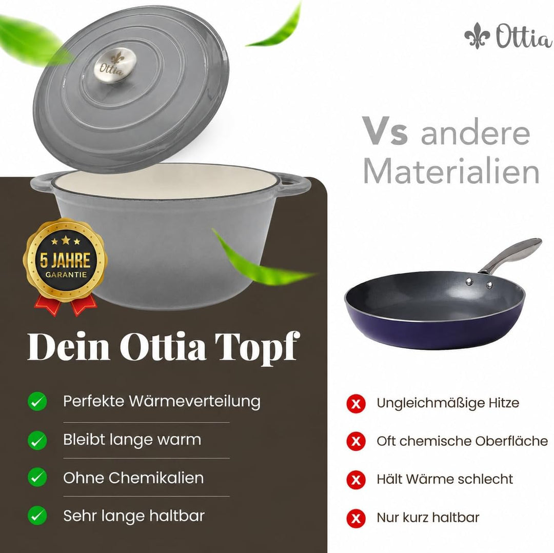 Ottia Gusseisen Topf [inkl. eBook] – Emaille Topf 26cm - Dutch Oven, Brotbackform, Brotbacktopf, Sch