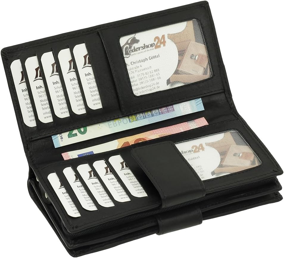 Luxus Leder Damen Geldbörse Portemonnaie Geldbeutel XXXL mit Reissverschluss 18,5 cm Farbe Schwarz,