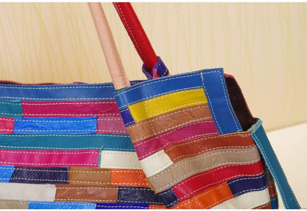 Segater® Damen Multicolor Einkaufstasche Echtes Leder Handtasche Bunte Patchwork Grosse Umhängetasch