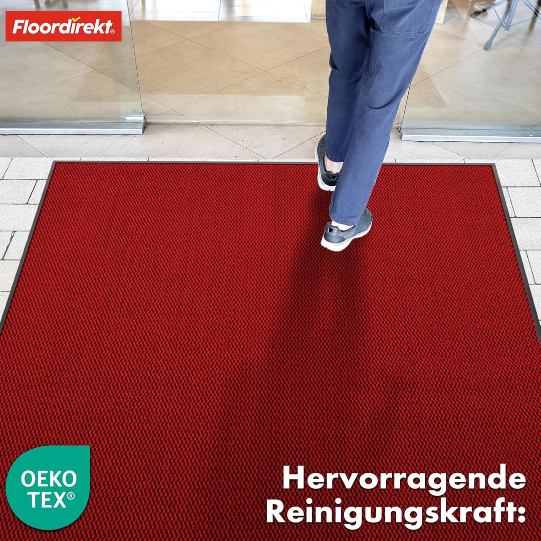 Floordirekt Premium Fussmatte für Eingangsbereich, 80x120cm Rot, Schmutzfangmatte für Innen und Auss