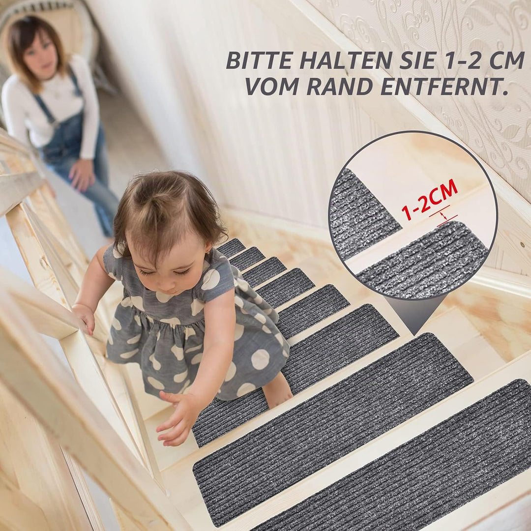 MBIGM 15er Set Stufenmatten 20 cm X 76 cm Treppenteppich Selbstklebend Sicherheit Stufenteppich für