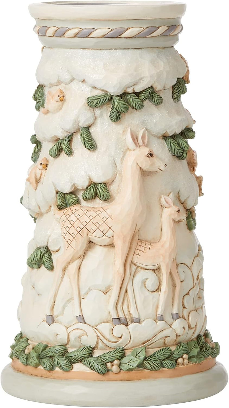 Enesco Jim Shore Heartwood Creek White Woodland Hirschsäule Stumpenkerzenhalter, 24,1 cm, mehrfarbig