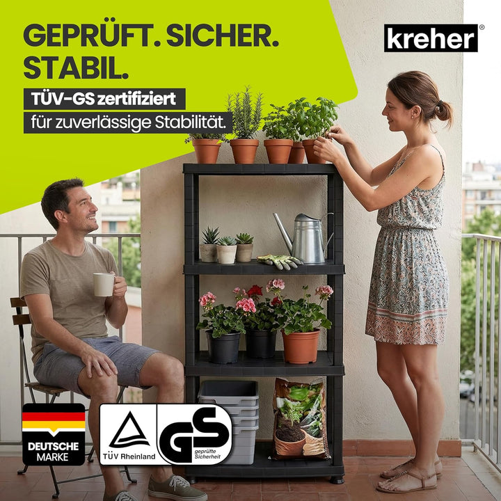Kreher® Kunststoffregal „Neo“ mit 4 Böden - Steckregal für Haushalt, Keller & Garage - Standregal, L
