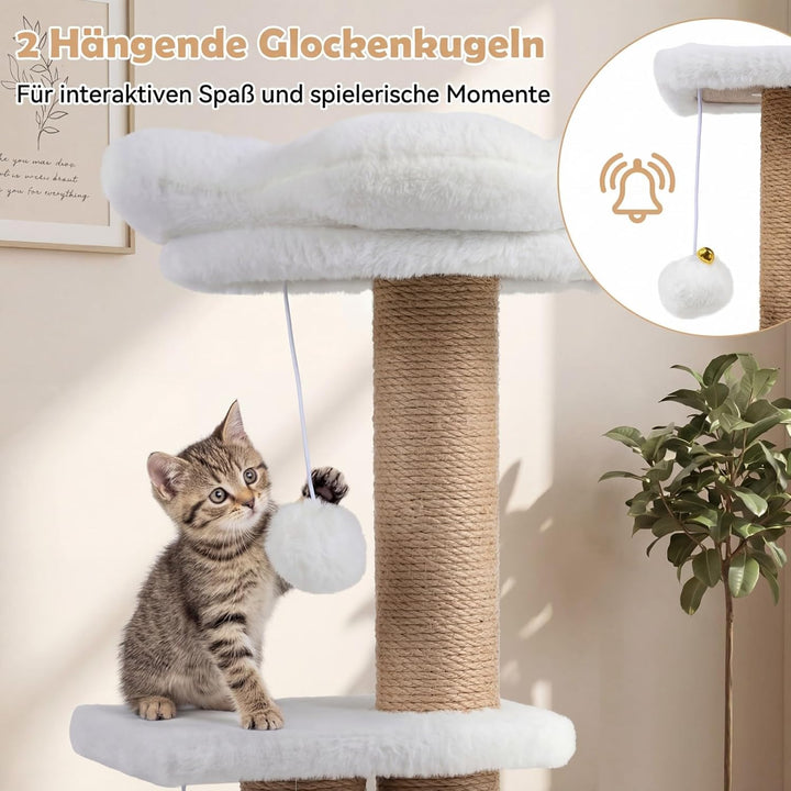 COSTWAY Kratzbaum, 96 cm, Katzenbaum mit Katzenhöhle, Plattform, Bett, grosser Basis & 2 Bällen, Dic