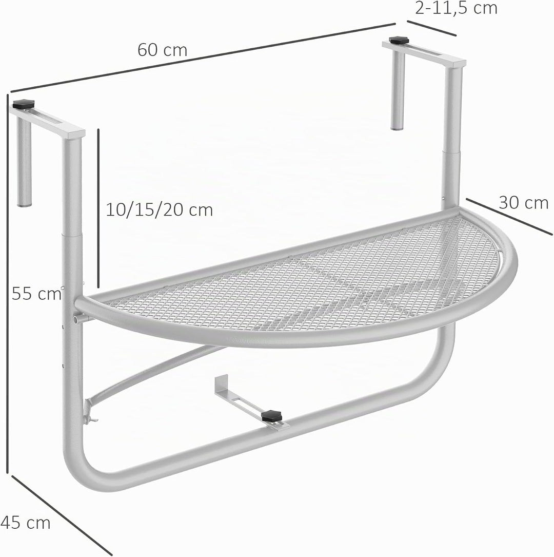 Outsunny Balkonhängetisch Hängetisch Gartentisch höhenverstellbar halbrund Ø30 cm Terrasse Metall We