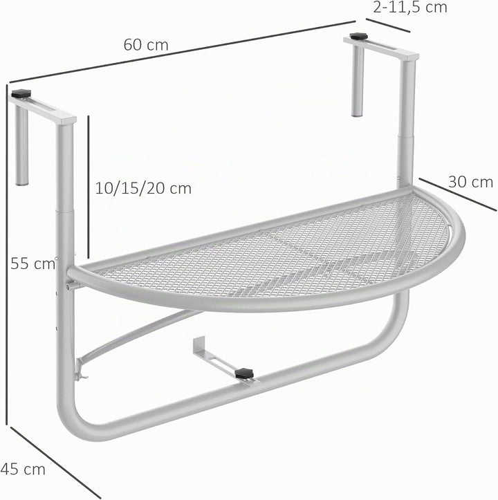 Outsunny Balkonhängetisch Hängetisch Gartentisch höhenverstellbar halbrund Ø30 cm Terrasse Metall We