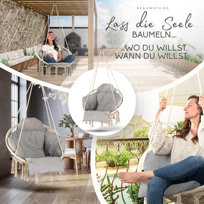 BELLAMATILDA® HÄNGESESSEL mit Korb und XXL Kissen | Sehr weicher Hängestuhl Outdoor & Indoor | XXL H