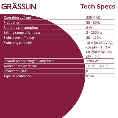 GRÄSSLIN 18.17.0001.1 turnus 200 – Dämmerungsschalter mit integriertem Lichtsensor für Wandaufbau im