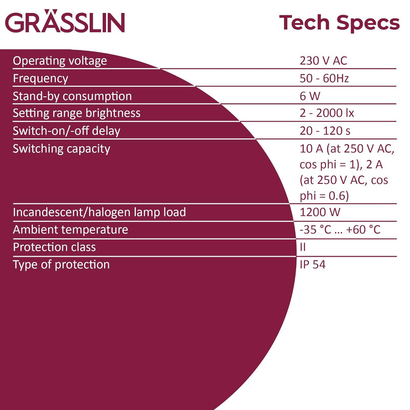 GRÄSSLIN 18.17.0001.1 turnus 200 – Dämmerungsschalter mit integriertem Lichtsensor für Wandaufbau im