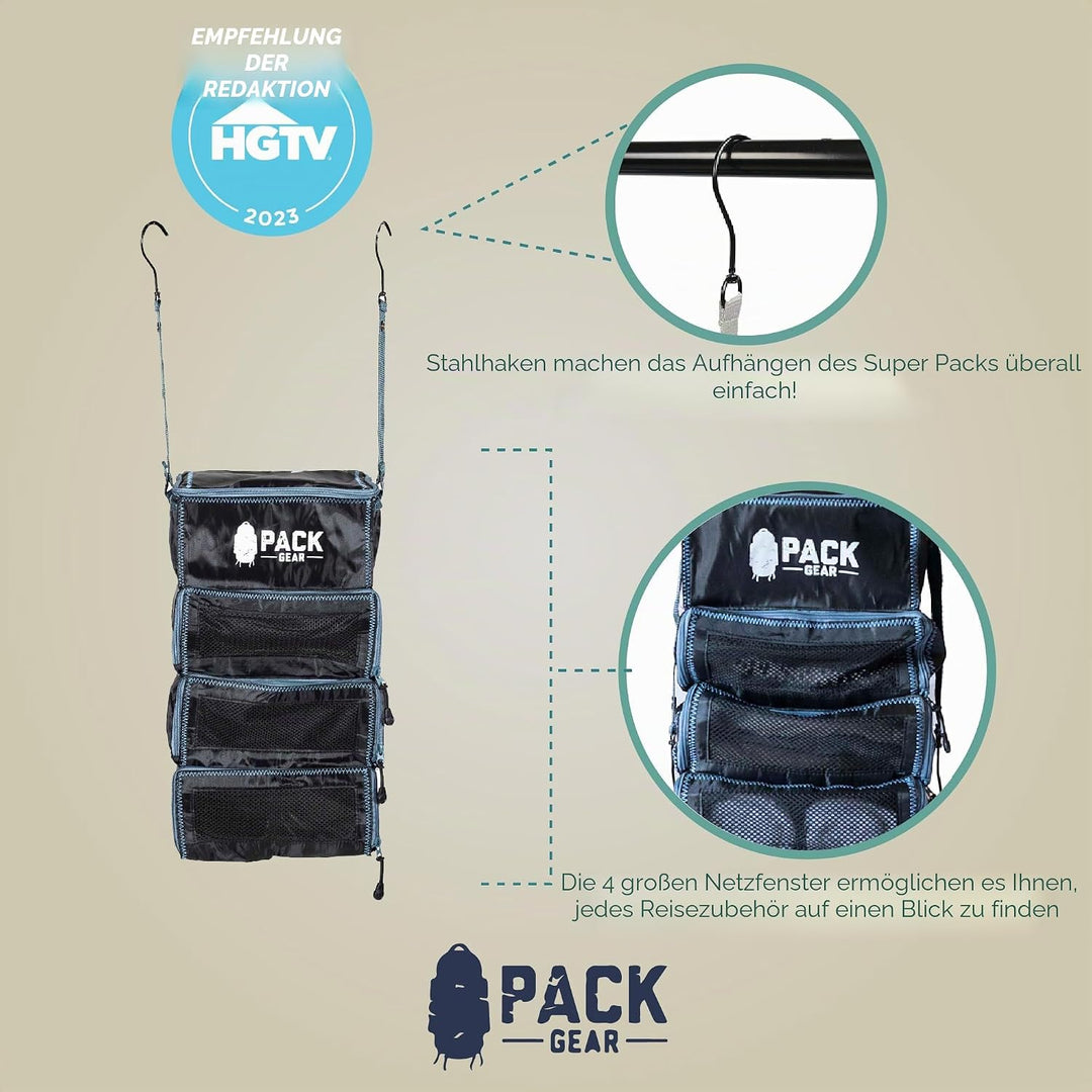 Pack Gear Hängekoffer-Organizer, Standard-Gepäck-Organizer zum Aufhängen, passt in jeden Handgepäck-