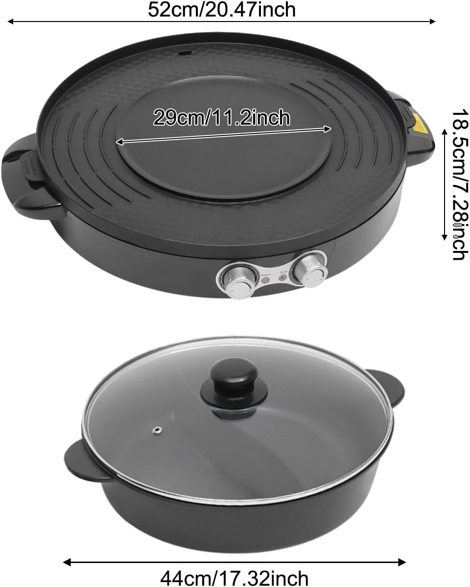Food Party Hot Pot 220V 2200W Tischgrill Elektrisch Hotpot Topf Elektrogrill 2 in 1 Multifunktion El