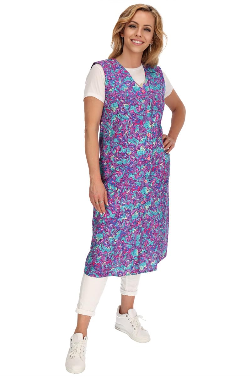 Knopfkittel Baumwolle bunt Kochschürze Hauskleid Kittel Schürze ohne Arm 42 bordeauxviolett, 42 bord