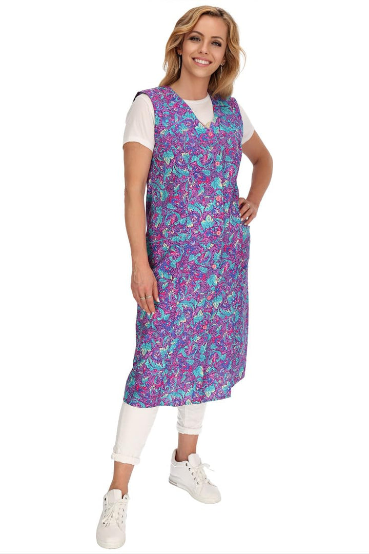 Knopfkittel Baumwolle bunt Kochschürze Hauskleid Kittel Schürze ohne Arm 38 bordeauxviolett, 38 bord