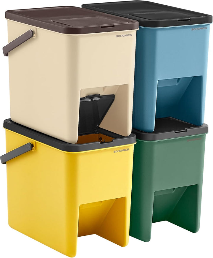 SONGMICS Mülleimer Küche, 4er Set Abfalleimer, Mülleimer stapelbar, je 20 L, Mülltrennsystem, Klappd