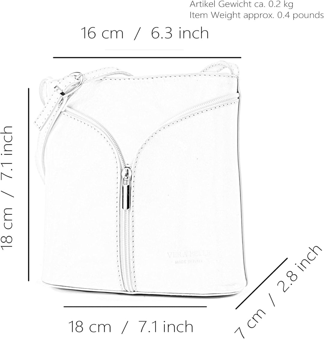 modamoda de - D19 - ital Kleine Umhängetasche aus Leder Braun/Dunkelblau, Braun/Dunkelblau